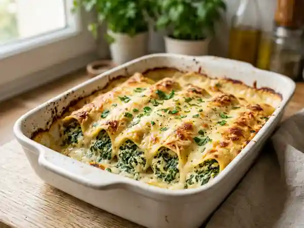 Cannelloni fondants ricotta et épinards frais - Photo de présentation