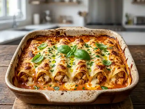 Cannellonis fondants au poulet et mozzarella - Photo de présentation