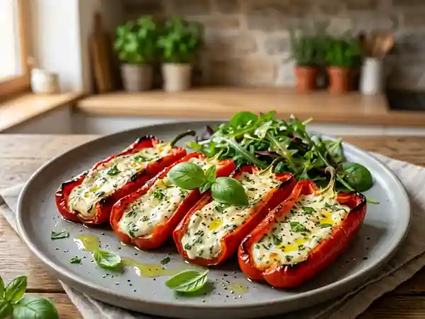 Cannellonis de poivrons rouges farcis au carré frais, recette gourmande et légère - Photo de présentation