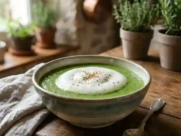 Cappuccino d'épinards à la crème aérienne - Photo de présentation