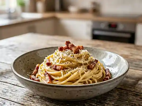 Carbonara crémeuse traditionnelle pour une personne - Photo de présentation
