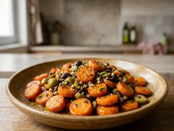 Carottes braisées fondantes au duo d'olives - Photo de présentation