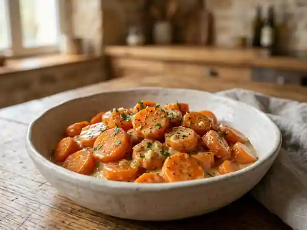 Carottes fondantes à la crème d'ail soyeuse - Photo de présentation