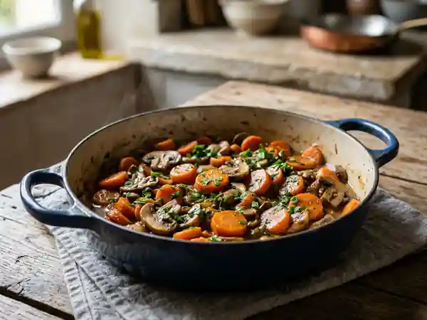 Carottes et champignons braisés en cocotte - Photo de présentation