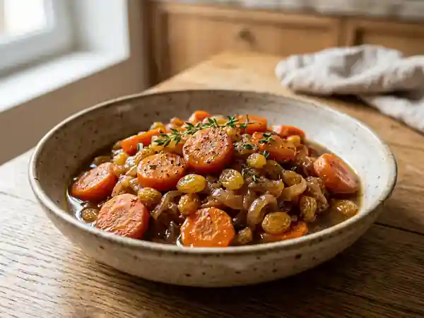 Carottes fondantes au vin blanc et raisins - Photo de présentation