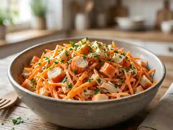 Carottes râpées au surimi et mayonnaise citronnée - Photo de présentation