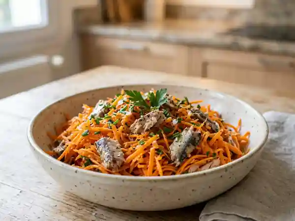 Carottes râpées aux sardines : salade fraîche et savoureuse - Photo de présentation