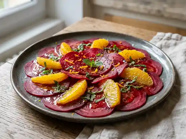 Betteraves en carpaccio, miel et fraîcheur d'orange - Photo de présentation