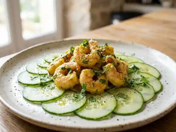 Concombre croquant et crevettes au curry frais - Photo de présentation