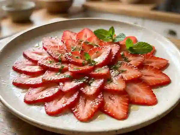 Carpaccio de fraises fondant et menthe fraîche - Photo de présentation
