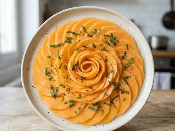 Carpaccio de melon frais au miel et menthe - Photo de présentation