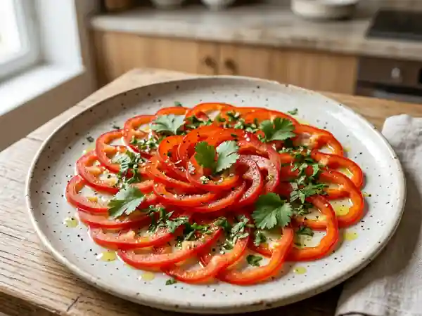 Carpaccio de poivrons rouges à la coriandre fraîche - Photo de présentation