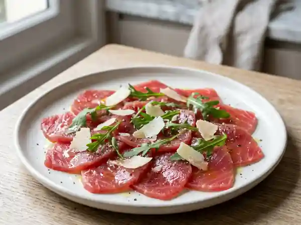 Carpaccio frais de thon rouge au citron et huile d'olive - Photo de présentation