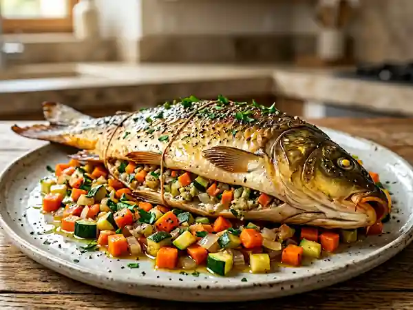 Carpe farcie fondante et ses petits légumes - Photo de présentation