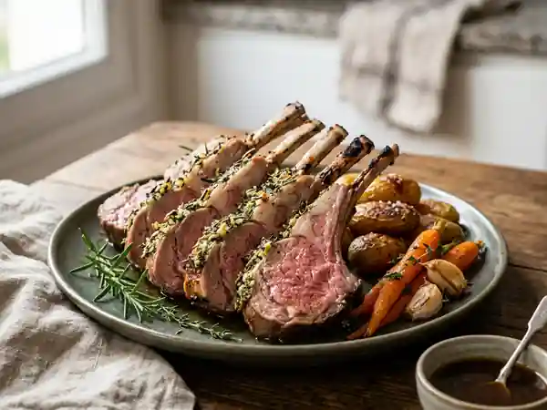 Carré d'agneau en croûte d'herbes fraîches - Photo de présentation