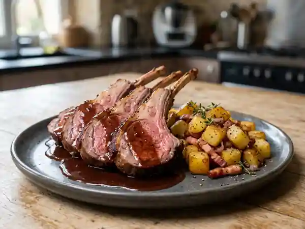 Carré d'agneau au porto et pommes lardées - Photo de présentation