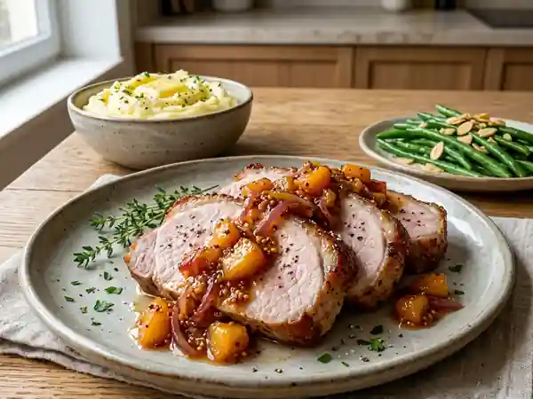 Carré de porc rôti et son chutney de pêches - Photo de présentation