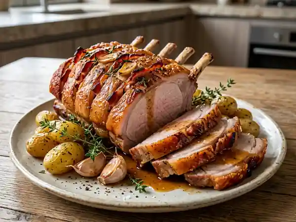 Carré de porc rôti, lardé et juteux - Photo de présentation