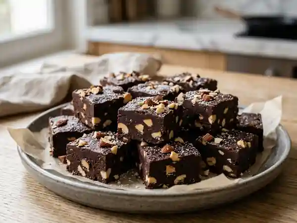 Carrés gourmands au chocolat noir et amandes croquantes - Photo de présentation