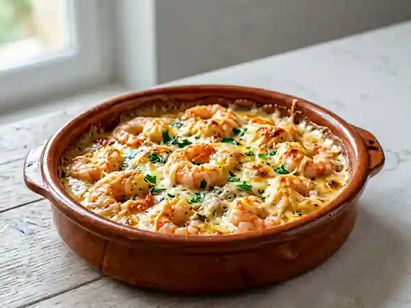 Cassolette de crevettes fondante et gratinée - Photo de présentation