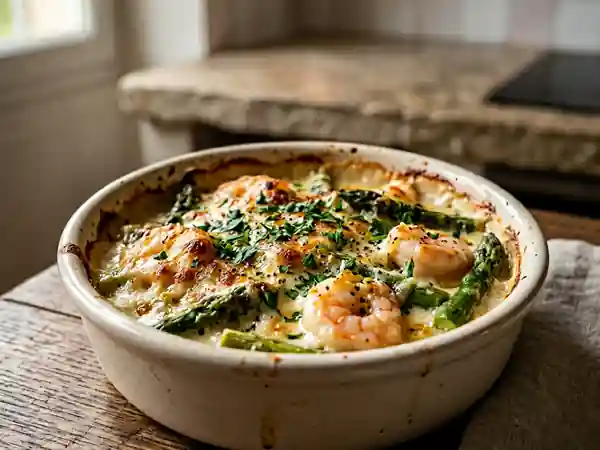 Cassolette de scampis crémeuse aux asperges - Photo de présentation