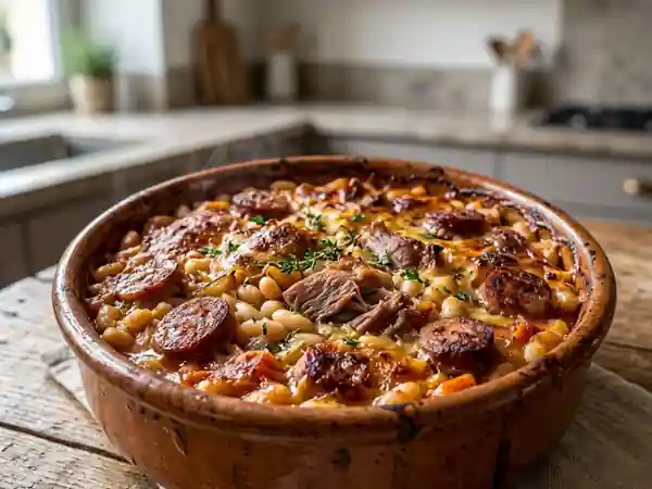Cassoulet traditionnel au saucisson et canard fondant - Photo de présentation