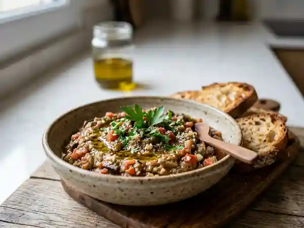 Caviar d'aubergine fondant à la tomate - Photo de présentation