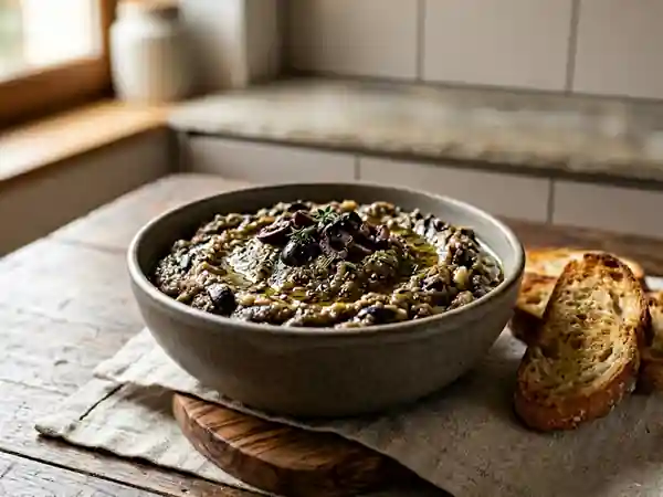 Caviar d'aubergines fumé aux olives noires - Photo de présentation
