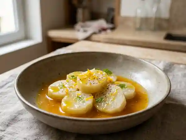 Céleri Fondant au Bouillon d'Agrumes Acidulé - Photo de présentation