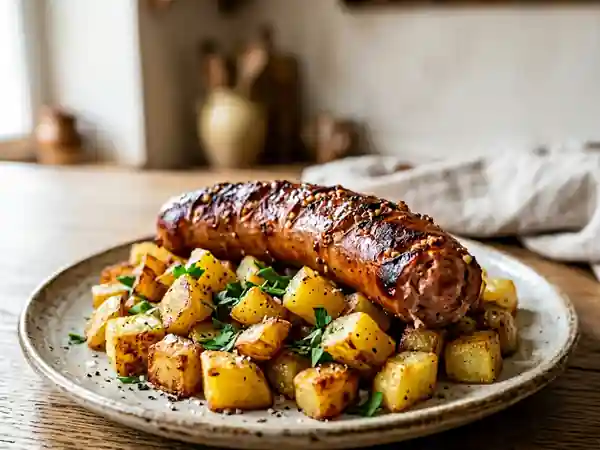 Cervelas à l'Alsacienne et Pommes de Terre Dorées - Photo de présentation