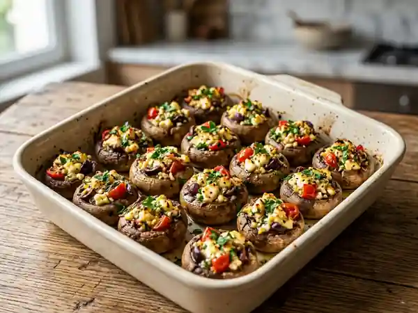Champignons farcis à la grecque savoureux et faciles - Photo de présentation