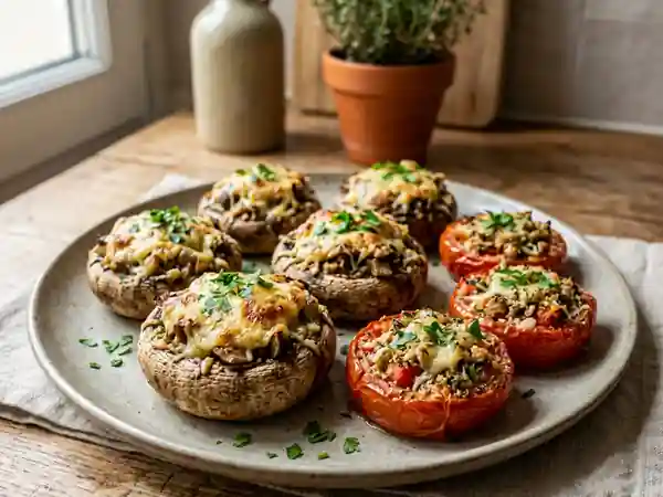 Champignons gratinés et tomates à la provençale - Photo de présentation