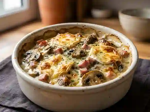 Champignons gratinés au chèvre fondant et jambon - Photo de présentation