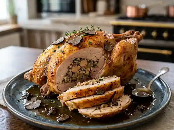 Chapon farci au foie gras et à la truffe : recette festive et gourmande - Photo de présentation