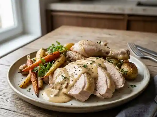 Chapon fondant et sa crème de foie gras - Photo de présentation