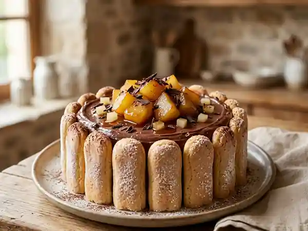 Charlotte au chocolat intense et poires caramélisées fondantes - Photo de présentation
