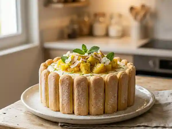 Charlotte exotique noix de coco et ananas : dessert frais et gourmand - Photo de présentation