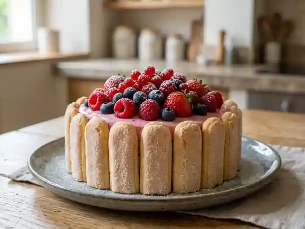 Charlotte fondante aux fruits rouges et nuage blanc - Photo de présentation