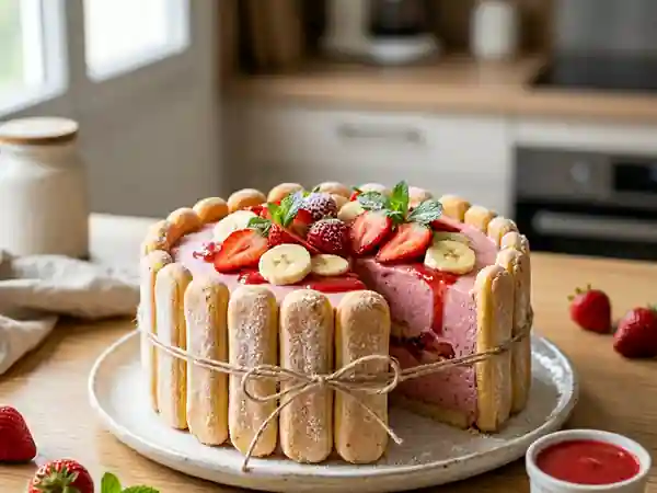 Charlotte gourmande à la banane et aux fraises fraîches - Photo de présentation