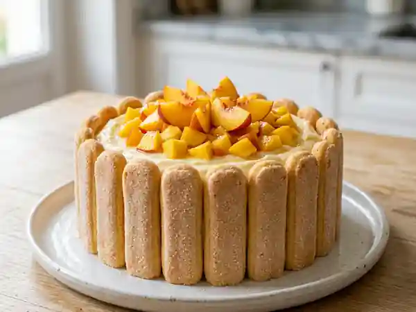 Charlotte légère aux pêches fraîches : dessert frais et gourmand - Photo de présentation