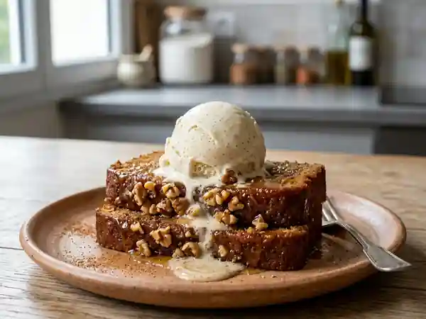 Chaud-froid gourmand de pain d'épices et glace vanille - Photo de présentation