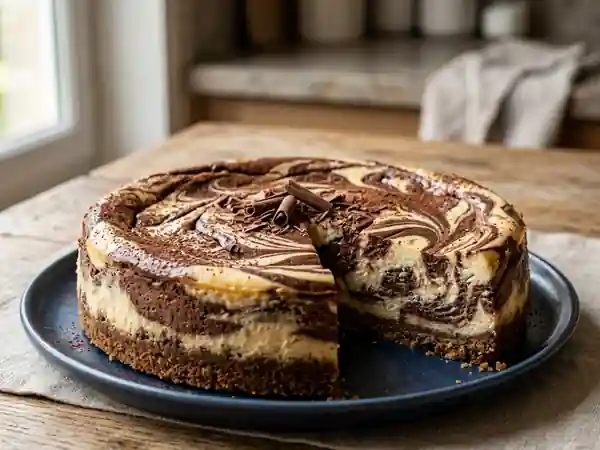 Cheesecake marbré chocolat et vanille onctueux - Photo de présentation