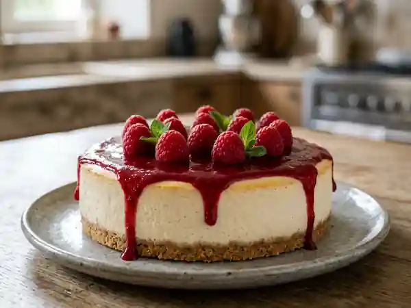 Cheesecake fondant au coulis de framboises - Photo de présentation