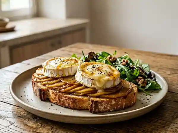 Chèvre Chaud sur Lit de Pommes Caramélisées façon Papyrus - Photo de présentation