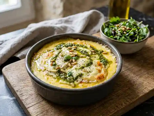 Chèvre fondant sur lit de polenta au pesto - Photo de présentation