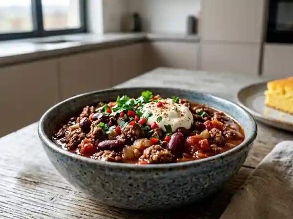 Chili con carne maison épicé et savoureux - Photo de présentation