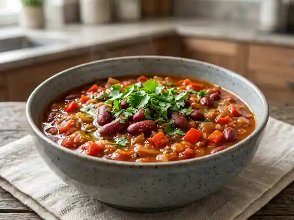 Chili végétalien aux légumes et épices douces, recette légère et savoureuse - Photo de présentation