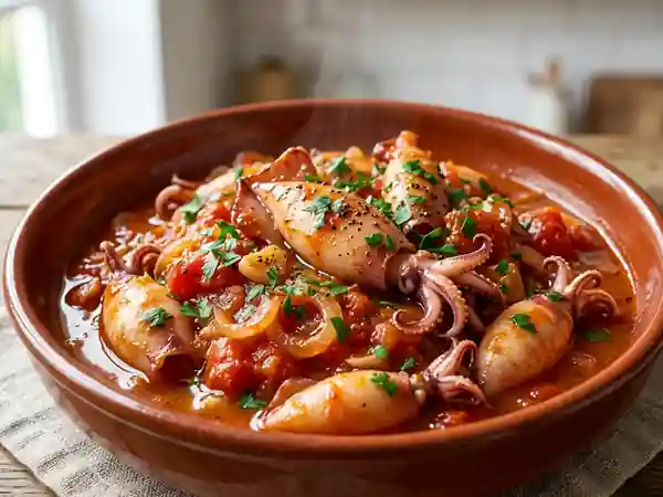 Chipirons à la tomate façon Pays Basque : recette traditionnelle savoureuse - Photo de présentation
