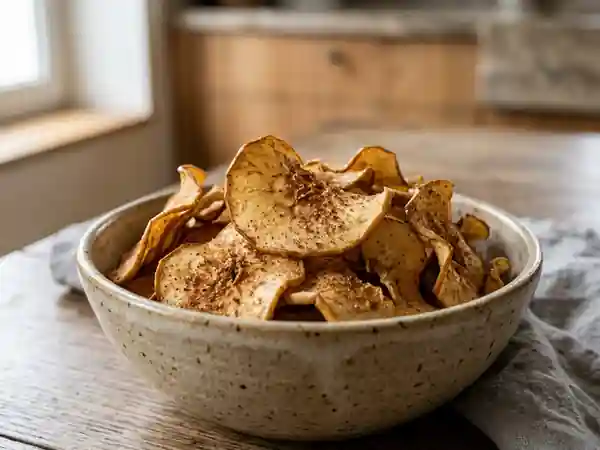 Fines chips de pomme croquantes à la cannelle - Photo de présentation