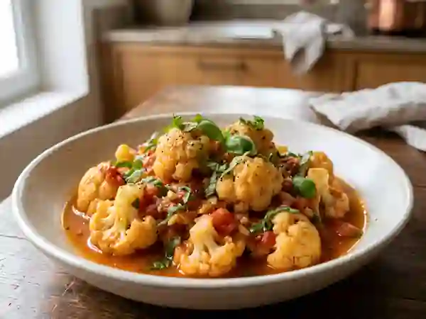 Chou-fleur sauce tomate et basilic frais - Photo de présentation
